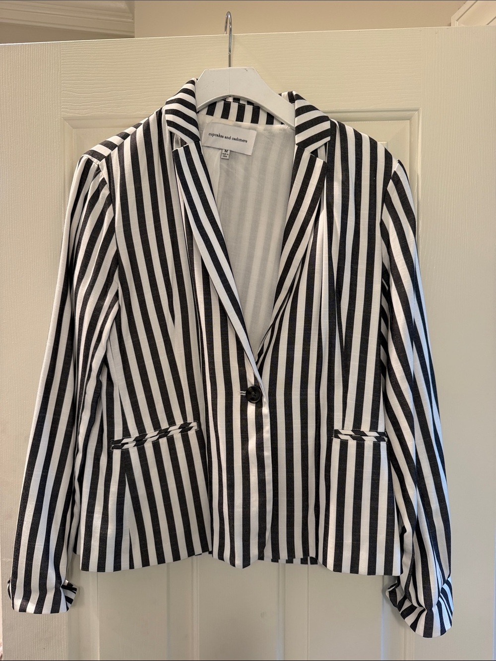 cupcakes & cashmere Black and White Striped Blazer